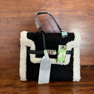 Badgley Mishka Faux Suede/Fur Border Lock Vegan Leather Satchel Purse Bag New